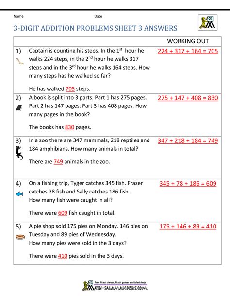 3 digit addition word problems|3rd Grade Addition Worksheet .
